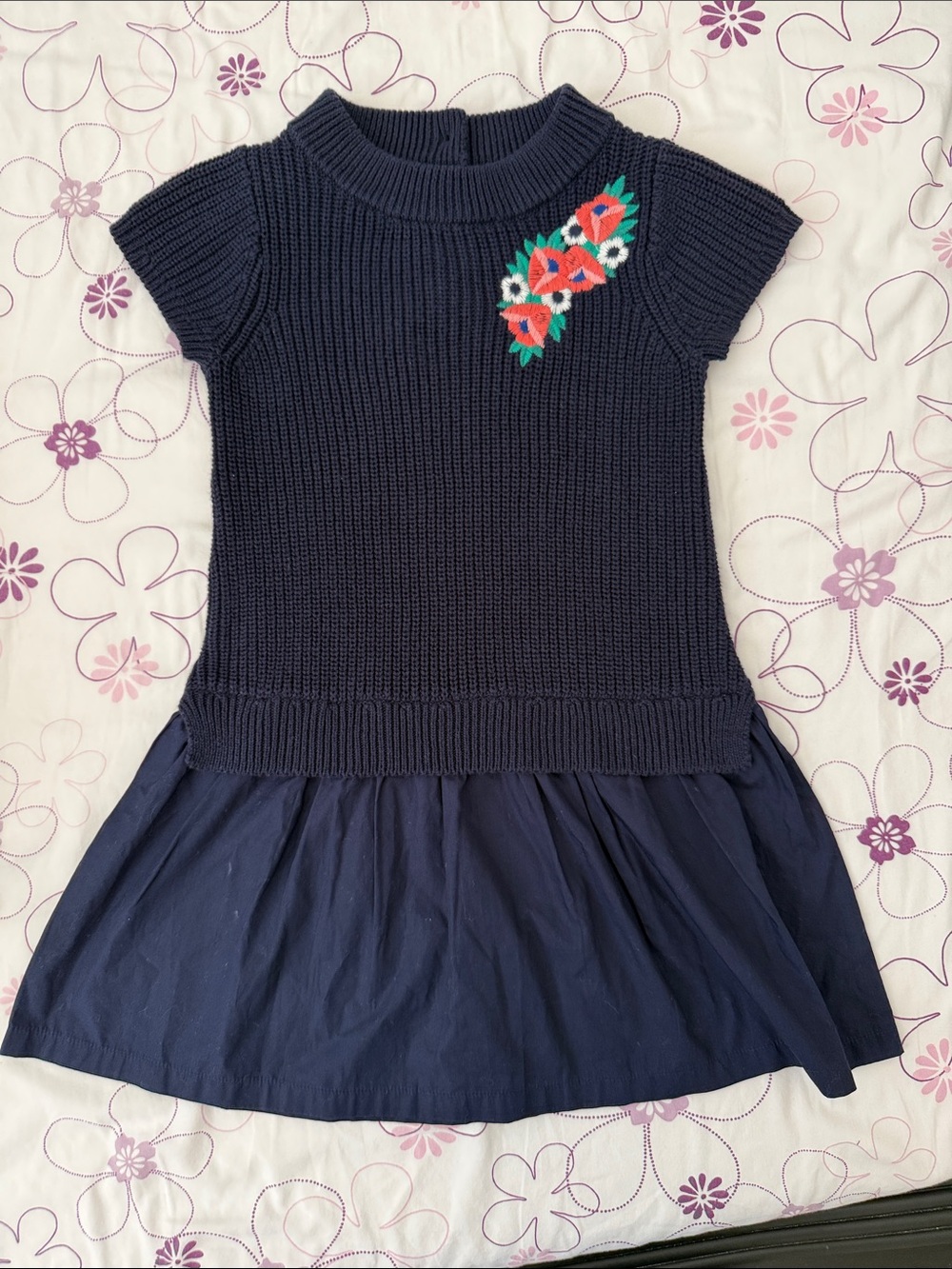 Janie and Jack Navy Knit Dress with Coral and Green Floral Accent